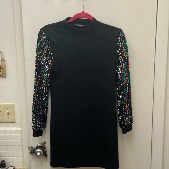 Shein Dresses | Shein Sequined Sweater Dress Size Small. | Color: Black/Pink | Size: S | Renedee80's Closet Shein Dresses | Shein Sequined Sweater Dress Size Small. | Color: Black/Pink | Size: S | Renedee80's Closet
